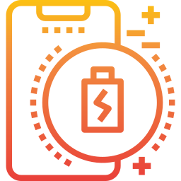 Icon of a smartphone with a battery symbol showing low charge