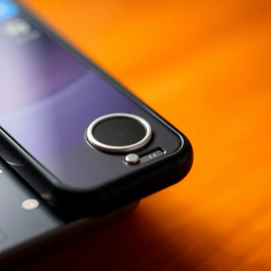 Close-up of hand repairing smartphone camera with tools on table